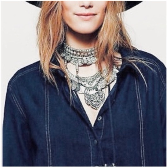 EUC Free People Delicate Detail Denim Mini Shirt Dress – Small - Picture 2 of 11